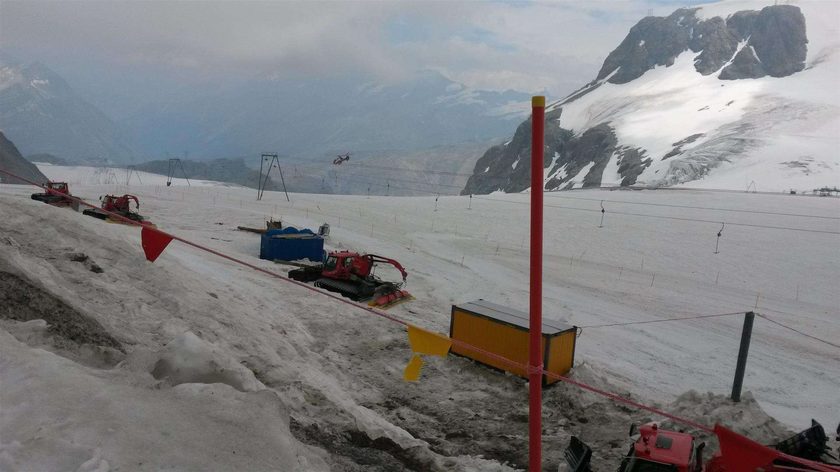 After lunch the skiing stops in the summer and the machines come out!